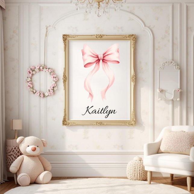 Poster Personalized Pink Coquette Bow Nursery Wall Art  (Créateur téléchargé)