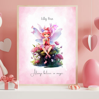 Poster Personalized Pink & Mauve Fairy Nursery Wall Art