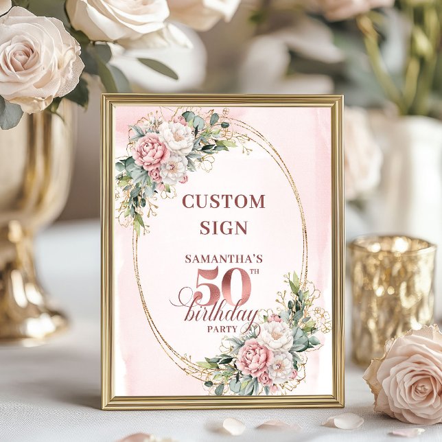 Poster Personalized Romantic Rose Gold 50th Birthday 8x10 (Personalized Romantic Rose Gold 50th Birthday 8x10 Sign)