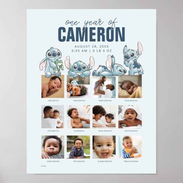 Poster Personalized Stitch First Birthday Milestone (Devant)