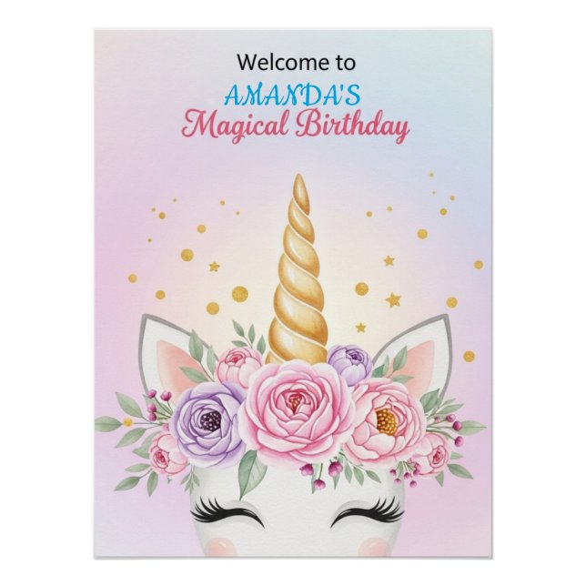 Poster Personalized Unicorn Magical Birthday Welcome (Devant)