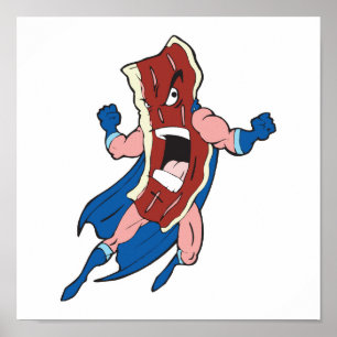 Poster personnage de dessin animé de bacon superhero