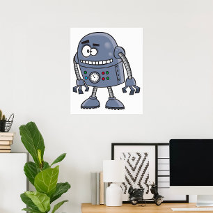 Poster Personnage de robot drôle Mignon Bleu Rétro