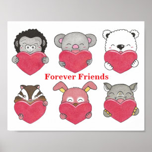 Poster Personnages Animaux Amis Pour Toujours Coeurs Enfa