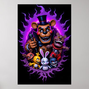 Poster Personnages animés FNAF rassemblés avec du violet 