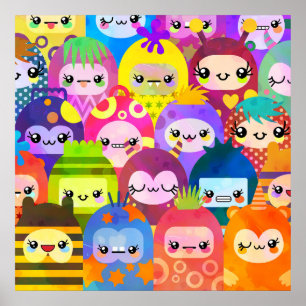 Poster Personnages de dessin animé colorés mignons