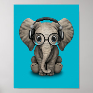 Poster Personnalisable Baby Elephant Dj avec casque