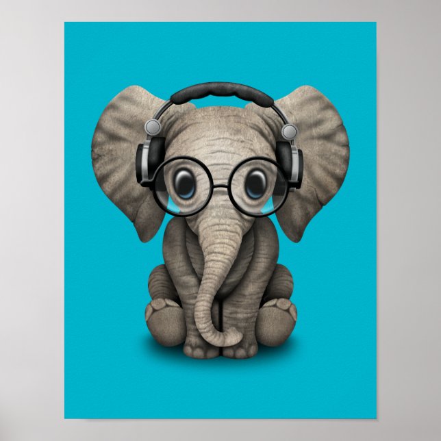 Poster Personnalisable Baby Elephant Dj avec casque (Devant)