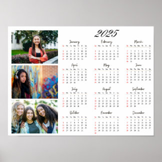 Poster Personnalisé 3 Photo Collage Famille 2025 Calendri