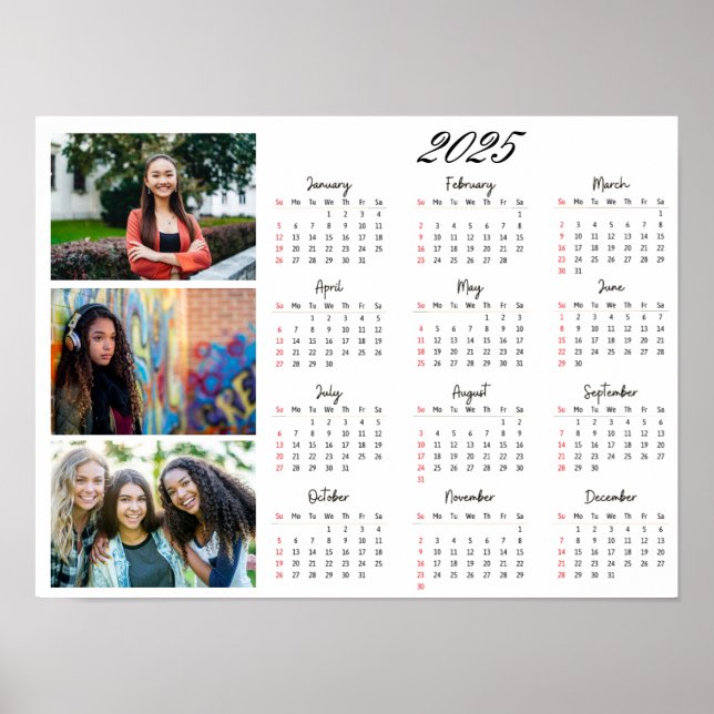 Poster Personnalisé 3 Photo Collage Famille 2025 Calendri (Devant)