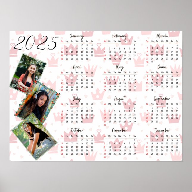 Poster Personnalisé 3 Photo Collage Famille 2025 Calendri (Devant)