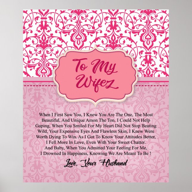 Poster Personnalisé À Ma Femme De Mari Cadeau (Devant)