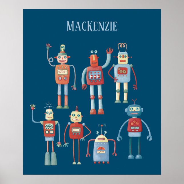 Poster personnalisé de mignons robots (Devant)