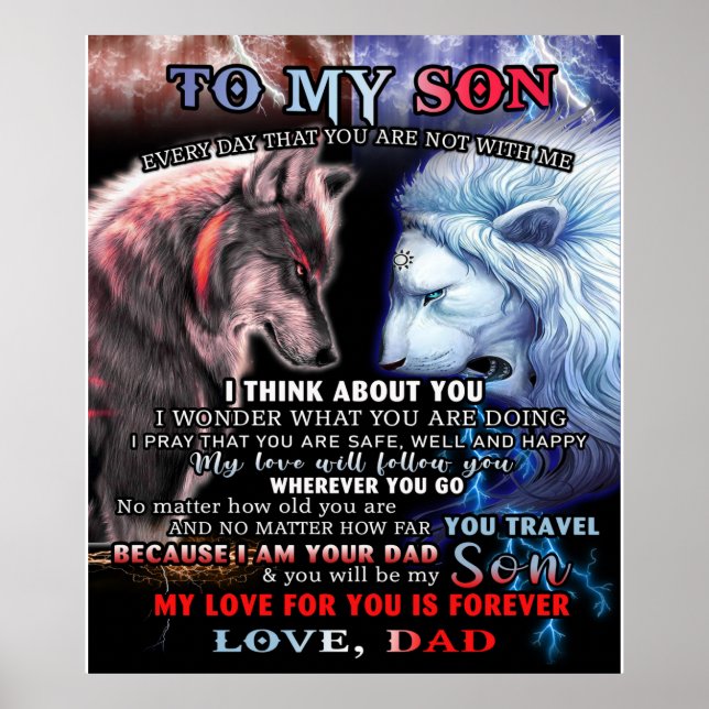 Poster Personnalisé Du Père Lion À Mon Fils Loup (Devant)