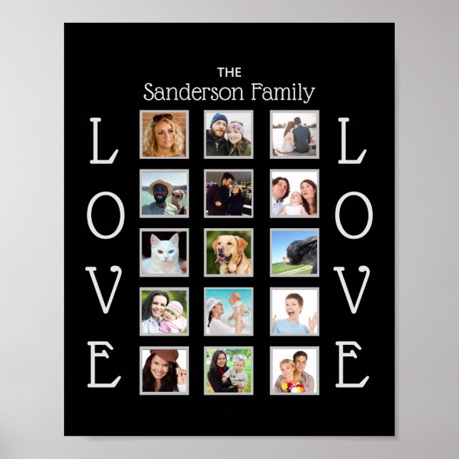 Poster Personnalisé Famille 15 Photo Collage Love Black (Devant)