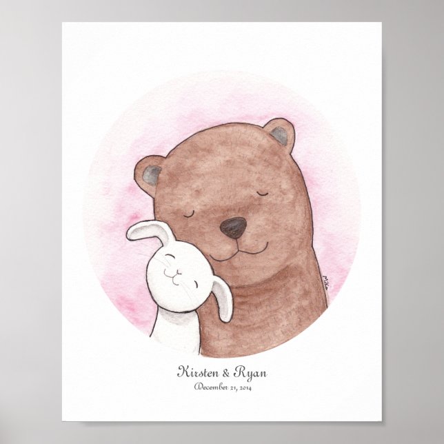 Poster personnalisé lapin et ours Couple Art perso (Devant)