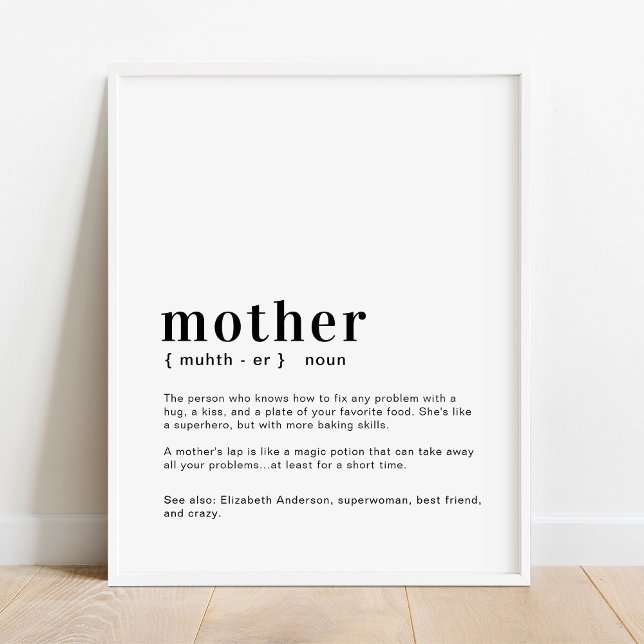Poster Personnalisé Maman, Maman, Mère Définition Fête de (Créateur téléchargé)