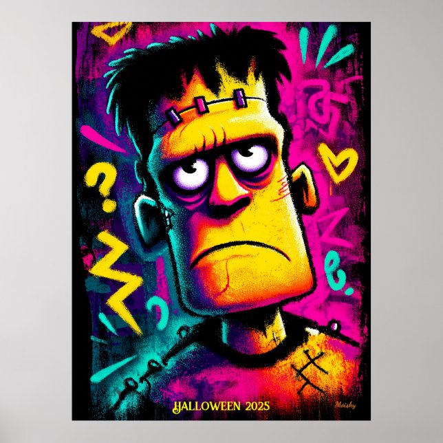 Poster Personnalisé Neon Frankenstein Retro Halloween Des (Devant)