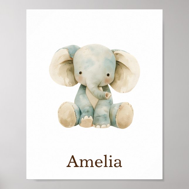 Poster Personnalisé Nom Cute Nursery Décor Toy Animal Ele (Devant)