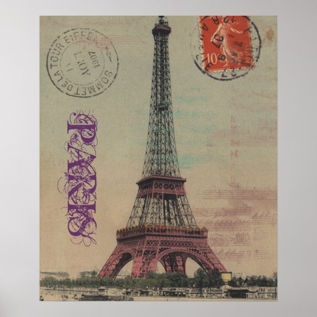 Poster personnalisé Tour Eiffel Vintage (Devant)