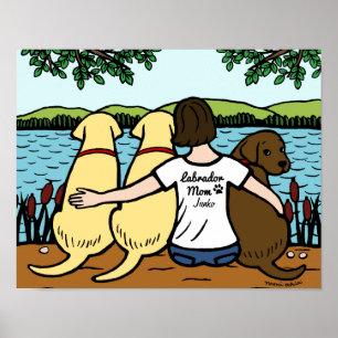 Poster Personnalisé Trois Labradors et maman