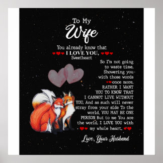 Poster Personnalisée À Ma Femme Couple Fox, Je T'Aime