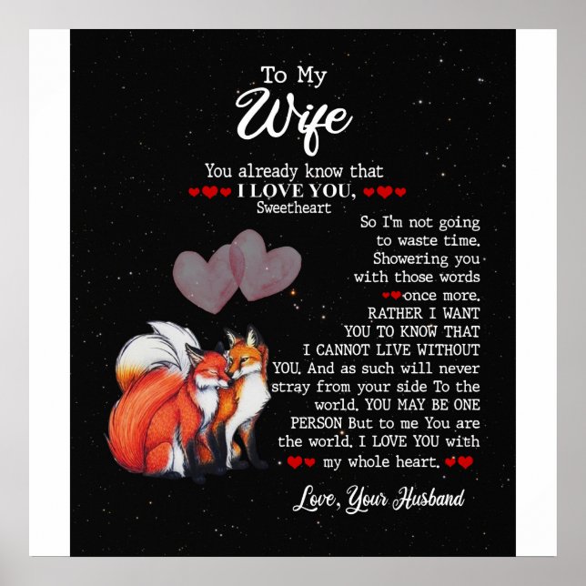 Poster Personnalisée À Ma Femme Couple Fox, Je T'Aime (Devant)