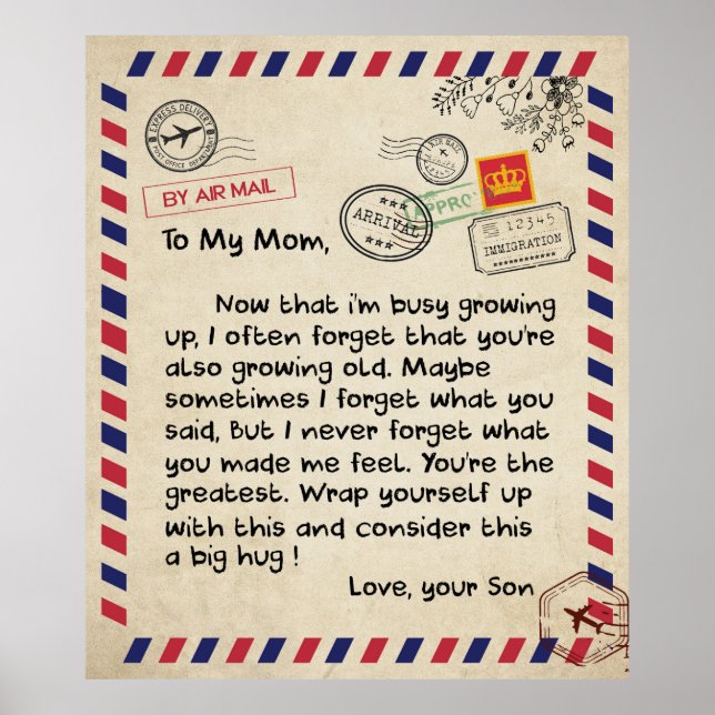 Poster Personnalisée À Ma Maman Lettre D'Amour Du Fils (Devant)