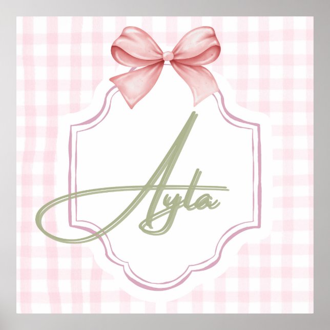 Poster Personnalisée Ayla Baby Girl Nursery Bow&En vichy (Devant)