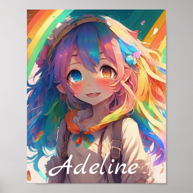 Poster Personnalisée belle Rainbow Anime Girl (Devant)