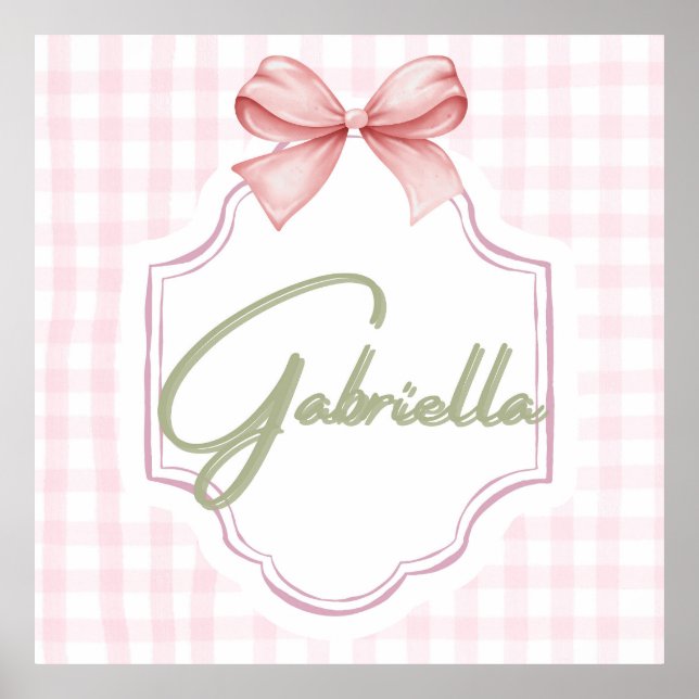 Poster Personnalisée Gabriella bébé fille Nursery Bow (Devant)