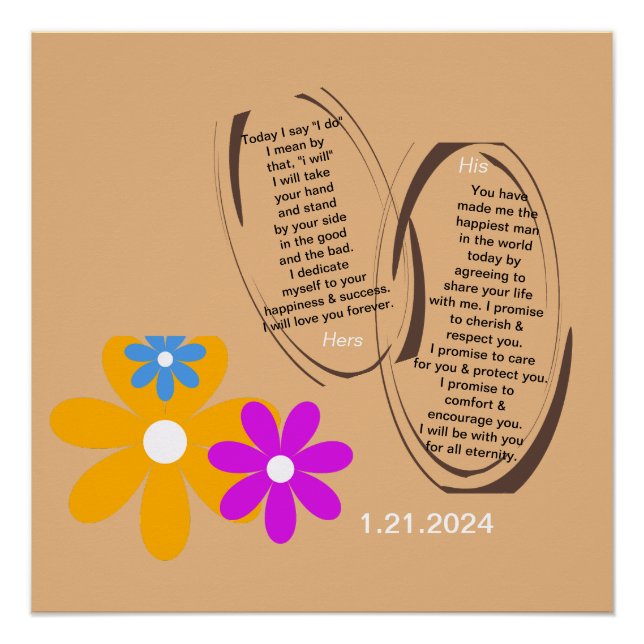 POSTER PERSONNALISER, COMMÉMORATION MARIAGE VOWS FLORAL (Devant)