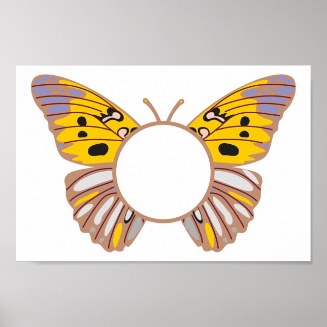 Poster Personnaliser le monogramme rond papillon jaune (Devant)