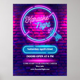 Poster Personnaliser Neon Karaoke Night Taille Moyenne