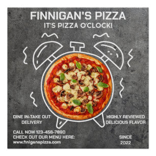 Poster Personnalisez son restaurant de pizza Pizza O Cloc