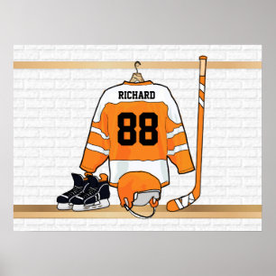 Poster Personnalized orange et blanc hockey Jersey