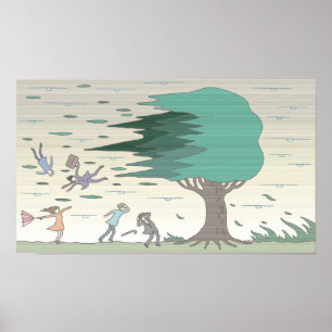 Poster Personnes le jour où une tempête a frappé.
