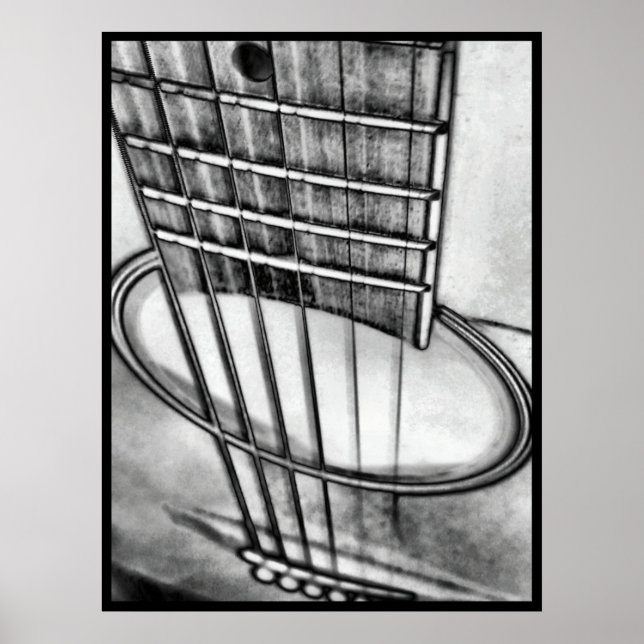 Poster Perspective guitare acoustique Chaînes Bordure noi (Devant)
