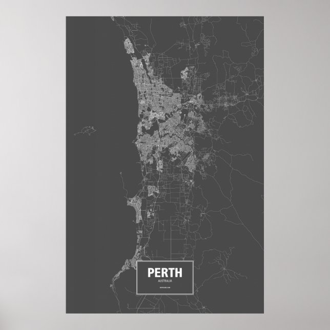 Poster Perth, Australie (blanc sur noir) (Devant)