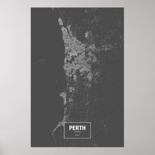 Poster Perth, Australie (blanche sur le noir)