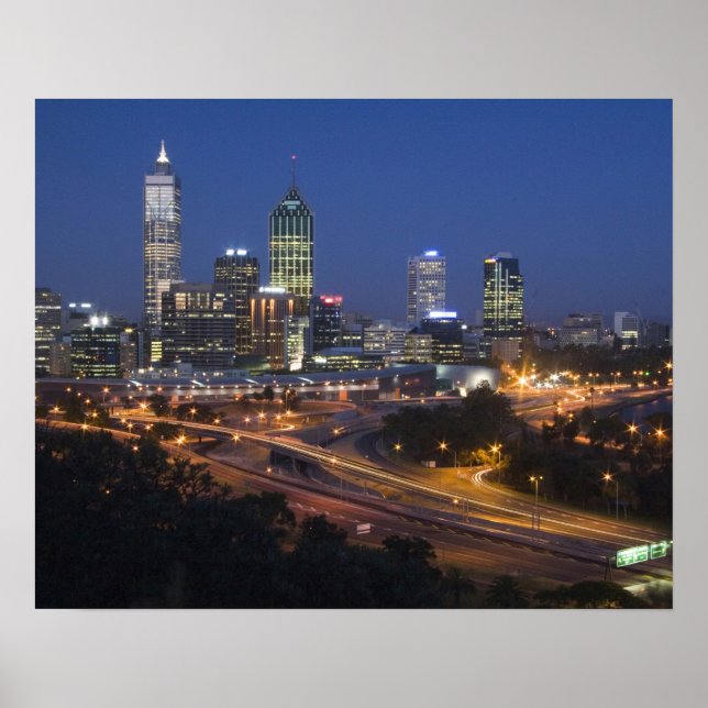 Poster Perth, Australie. Vue sur le centre-ville de Perth (Devant)