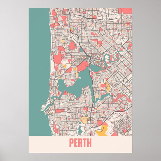 Poster Perth - Plan de la ville de Chalk Australie (Devant)