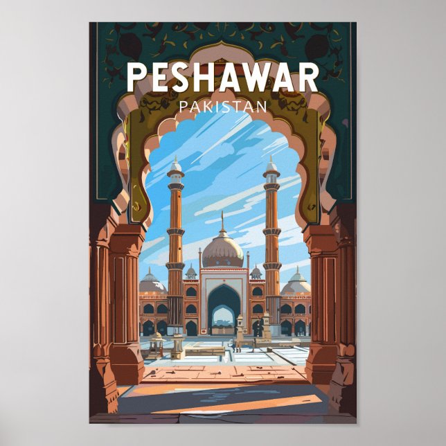 Poster Peshawar Pakistan Travel Art Vintage (Devant)