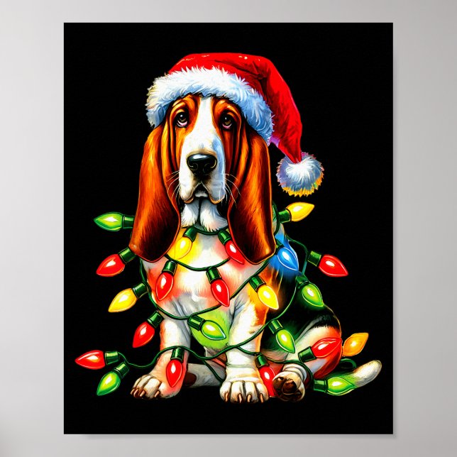 Poster Pet Animal Bet Hound Dog Lover Santa Hat Christmas (Devant)