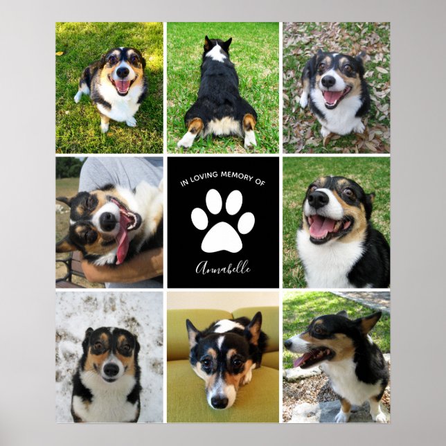 Poster Pet Memorial Custom Chien 8 Photo Collage (Devant)
