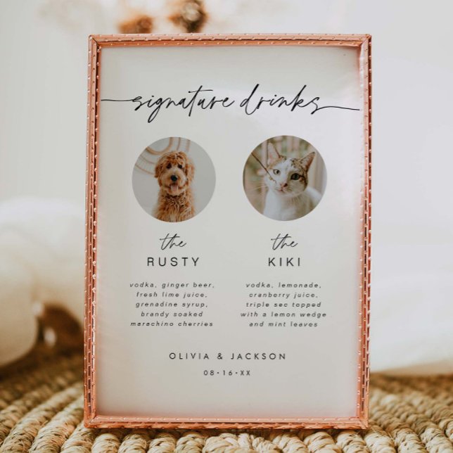 Poster Pet Photo Signature Boire Menu Mariage Bar Signer (Créateur téléchargé)