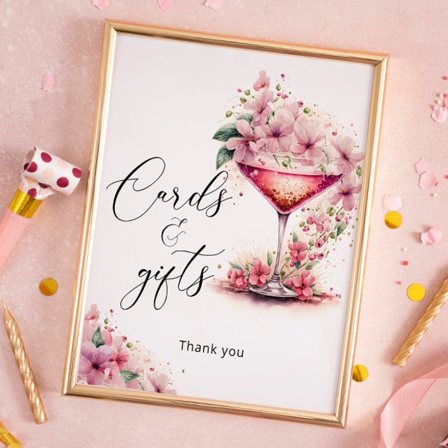 Poster Pétales et Prosecco Cartes et cadeaux floraux rose (Créateur téléchargé)