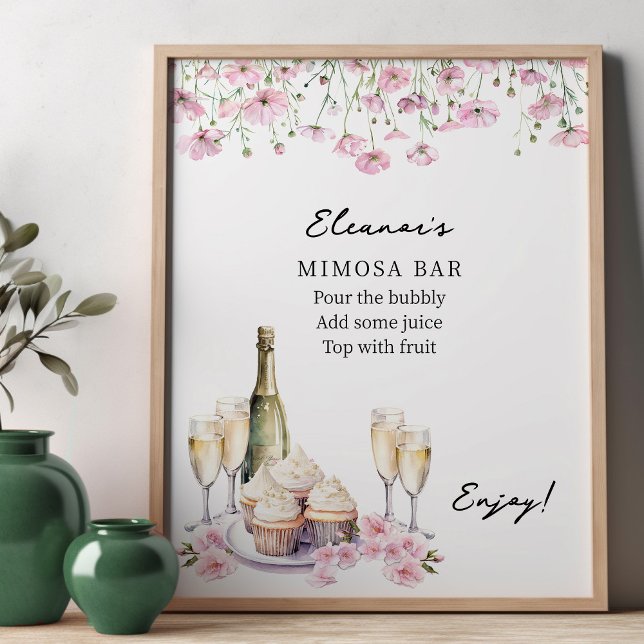 Poster Pétales et Prosecco Cava et Cupcakes Mimosa Bar (Mimosa Bar Sign from Cupcakes and Cava Bridal Shower Collection by Darling & May)