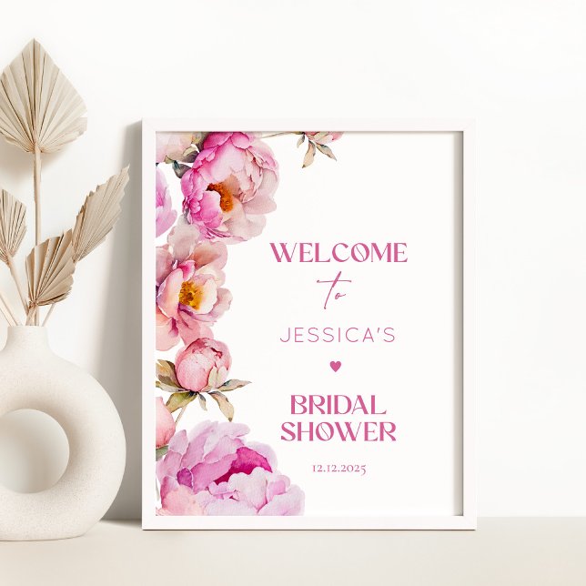 Poster Pétales rose vif et bienvenue pour mariée au parqu (Créateur téléchargé)