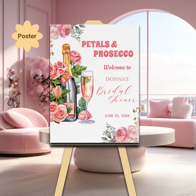 Poster Petals et Prosecco Bottle et Fête des mariées Rose (Créateur téléchargé)